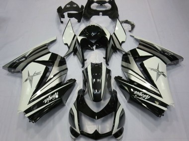 Custom 2008-2012 Kawasaki Ninja 250 Motorcycle Fairings - White Silver Star Glossy Black
