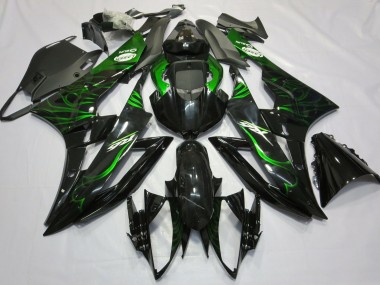 Custom 2006-2007 Yamaha R6 Motorcycle Fairings - Glossy Black Green Flame