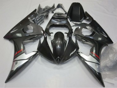 Custom 2005 Yamaha R6 Motorcycle Fairings - Glossy Black Silver
