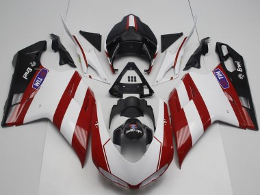 Custom 2007-2014 Ducati 848 1098 1198 Motorcycle Fairing - White Red Glossy Black