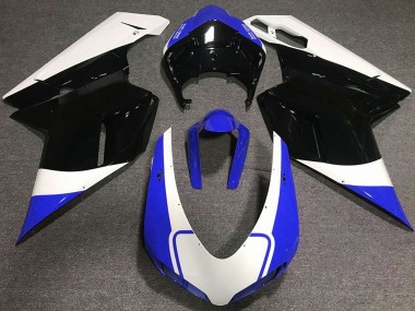 Custom 2007-2014 Ducati 848 1098 1198 Motorcycle Fairing - White Blue Glossy Black