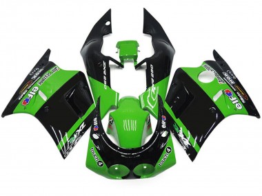 Custom 1989-1990 Kawasaki ZXR250 Motorcycle Fairings - Green Glossy Black Elf Touch4 Bridgestone
