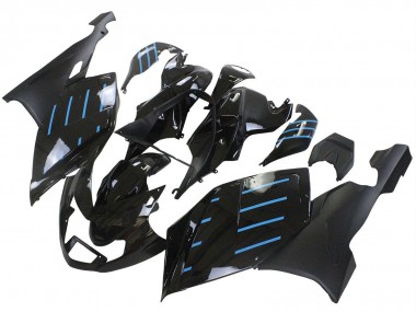 Custom 2005-2010 BMW K1200S Motorcycle Fairings - Glossy Black Matte Black Blue Lines