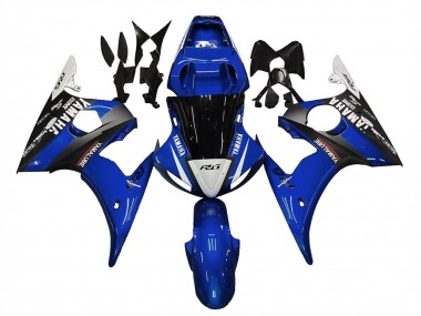 Custom 2003-2004 Yamaha YZF R6 Motorcycle Fairings - Blue White Glossy Black Yamalube