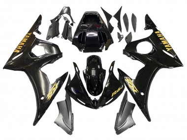 Custom 2003-2004 Yamaha YZF R6 Motorcycle Fairings - Glossy Black Gold Decals