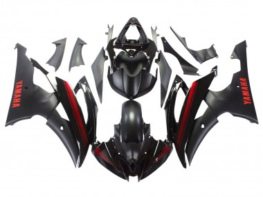 Custom 2008-2016 Yamaha YZF 600 R6 Motorcycle Fairings - Glossy Black Matte Black Red Stripe