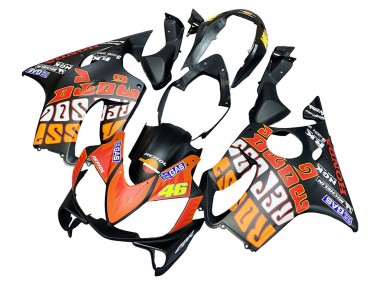 Custom 2004-2007 Honda CBR600 F4i Motorcycle Fairings - Matte Black Orange Rossi