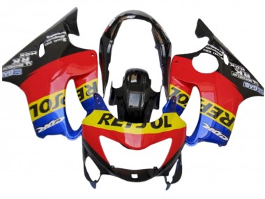 Custom 1999-2000 Honda CBR600 F4 Motorcycle Fairings - Red Yellow Blue Glossy Black Repsol