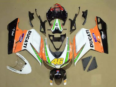 Custom 2007-2014 Ducati 848/1098/1198 Motorcycle Fairings - White Orange Green Glossy Black Tim 46