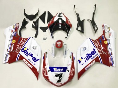 Custom 2007-2014 Ducati 848/1098/1198 Motorcycle Fairings - White Red Blue Unibat 7