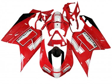 Custom 2007-2014 Ducati 848/1098/1198 Motorcycle Fairings - White Red Glossy Black Marlboro