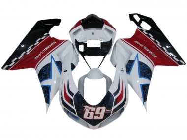Custom 2007-2014 Ducati 848/1098/1198 Motorcycle Fairings - White Red Blue Glossy Black Corse 69