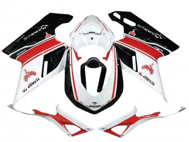 Custom 2007-2014 Ducati 1198 Motorcycle Fairings - White Red Glossy Black
