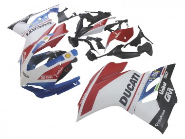 Custom 2015-2020 Ducati 1299 Motorcycle Fairings - White Red Blue Matte Black Unibat Flex-Box