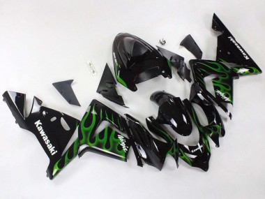 Custom 2004-2005 Kawasaki ZX10R Motorcycle Fairings - Black with Green Flame Ninja