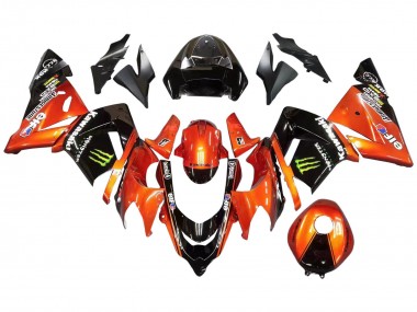 Custom 2004-2005 Kawasaki ZX10R Motorcycle Fairings - Burnt Orange Black Monster Elf