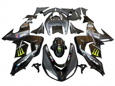 Custom 2006-2007 Kawasaki ZX10R Motorcycle Fairings - Grey Yellow Glossy Black Monster Elf