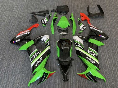 Custom 2008-2010 Kawasaki ZX10R Motorcycle Fairings - Green White Red Black Elf Monster Energy