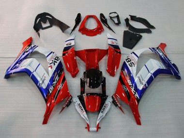 Custom 2011-2015 Kawasaki ZX10R Motorcycle Fairings - White Blue Red Black SBK Maxxis
