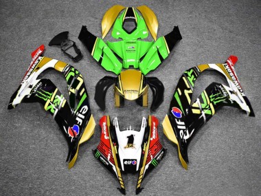 Custom 2016-2020 Kawasaki ZX10R Motorcycle Fairings - Green Gold White Red Black Elf Monster