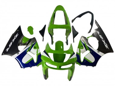 Custom 1998-1999 Kawasaki ZX6R Motorcycle Fairings - Green White Blue Silver Glossy Black