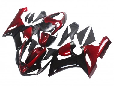 Custom 2005-2006 Kawasaki ZX6R Motorcycle Fairing - Red Glossy Black