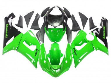 Custom 2005-2006 Kawasaki ZX6R Motorcycle Fairings - Green Black Ninja