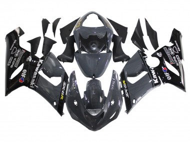 Custom 2005-2006 Kawasaki ZX6R Motorcycle Fairings - Dark Grey Black