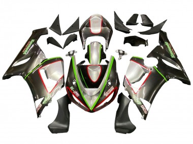 Custom 2005-2006 Kawasaki ZX6R Motorcycle Fairings - Black Silver Green Red K-26