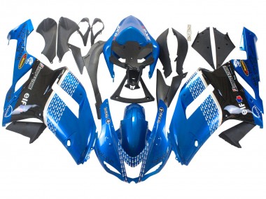Custom 2007-2008 Kawasaki ZX6R Motorcycle Fairings - Black Blue Elf