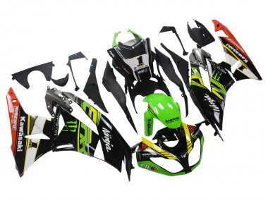 Custom 2009-2012 Kawasaki ZX6R Motorcycle Fairings - Green Glossy Black Yellow White Red Elf Monster
