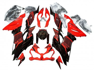 Custom 2019-2022 Kawasaki ZX6R Motorcycle Fairings - Red Glossy Black Honeycomb