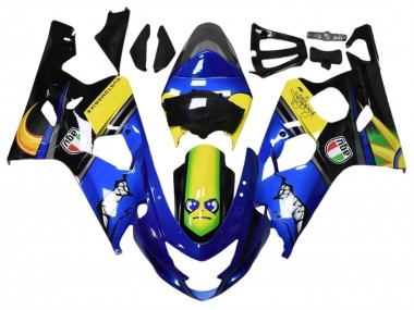 Custom 2004-2005 Suzuki GSXR 600 / GSXR 750 Motorcycle Fairings - Blue Yellow Black Shark