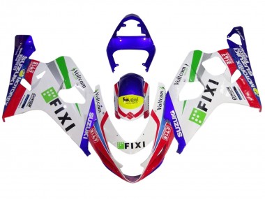 Custom 2004-2005 Suzuki GSXR 600 / GSXR 750 Motorcycle Fairings - White Blue Red Yellow Green Fixi