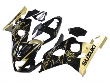 Custom 2004-2005 Suzuki GSXR 600 / GSXR 750 Motorcycle Fairings - Glossy Black Gold Corona