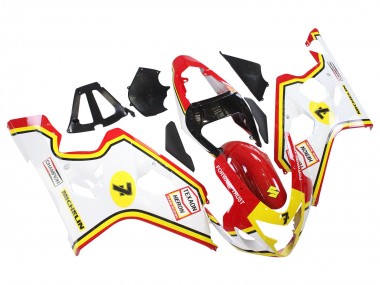 Custom 2004-2005 Suzuki GSXR 600 / GSXR 750 Motorcycle Fairings - White Red Yellow Michelin Texaon Heron 7