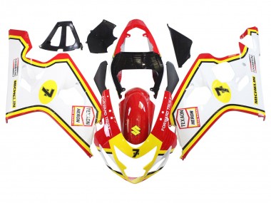 Custom 2004-2005 Suzuki GSXR 600 / GSXR 750 Motorcycle Fairings - White Red Yellow Michelin Texaon Heron 7
