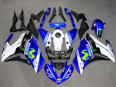 Custom 2015-2018 Yamaha YZF R3/R25 Motorcycle Fairings - White Blue Green MoviStar Monster