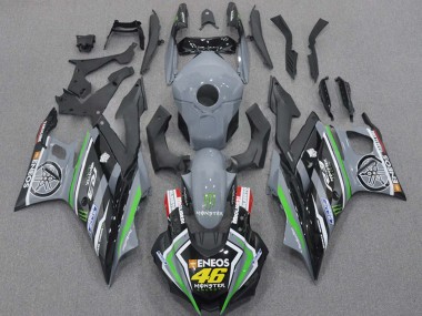 Custom 2015-2018 Yamaha YZF R3/R25 Motorcycle Fairings - Nardo Grey Green Black ENEOS Monster 46