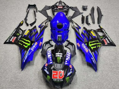 Custom 2019-2021 Yamaha YZF R3/R25 Motorcycle Fairings - Blue Glossy Black Green ENEOS Monster 20