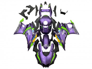 Custom 2019-2021 Yamaha YZF R3/R25 Motorcycle Fairings - Purple Green White EVA Racing