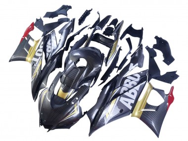 Custom 2022-2024 Yamaha YZF R3/R25 Motorcycle Fairings - Black Carbon Fiber Style Gold Red ABBOT