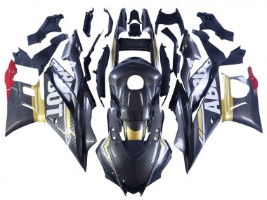 Custom 2022-2024 Yamaha YZF R3/R25 Motorcycle Fairings - Black Carbon Fiber Style Gold Red ABBOT