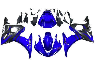 Custom 2003-2004 Yamaha YZF R6 Motorcycle Fairings - Blue Glossy Black