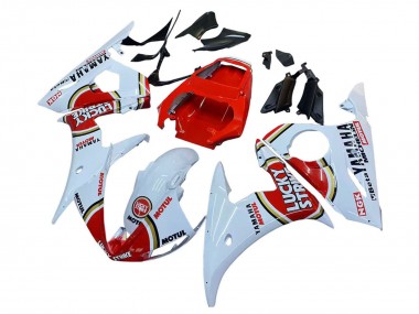 Custom 2006-2009 Yamaha YZF R6S Motorcycle Fairings - White Red Lucky Strike Motul