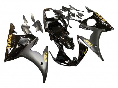 Custom 2006-2009 Yamaha YZF R6S Motorcycle Fairings - Glossy Black Matte Black Gold Decals