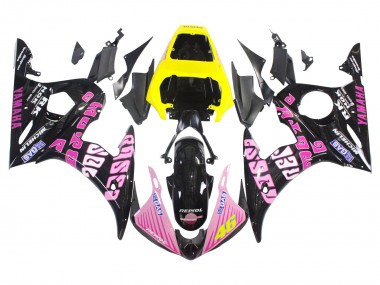 Custom 2006-2009 Yamaha YZF R6S Motorcycle Fairings - Yellow Pink Glossy Black Rossi Repsol 46
