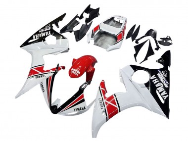Custom 2003-2004 Yamaha YZF R6 Motorcycle Fairings - White Red Glossy Black Motul