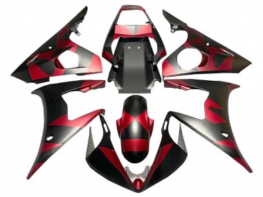 Custom 2005 Yamaha YZF 600 R6 Motorcycle Fairings - Matte Black Red Geometric