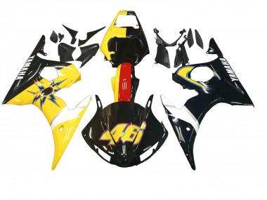 Custom 2005 Yamaha YZF 600 R6 Motorcycle Fairings - Black Yellow Red 46